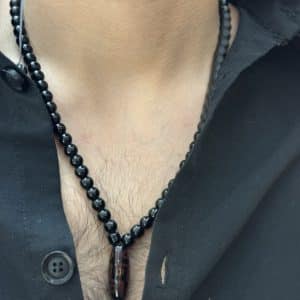 گردنبند طرح اونیکس و مهره ی تبتی